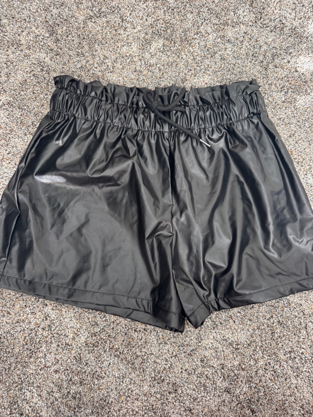 SHEIN Black High-Waist Faux Leather Drawstring Shorts
